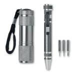 penvormige aluminium multitool met 9 led lampjes.