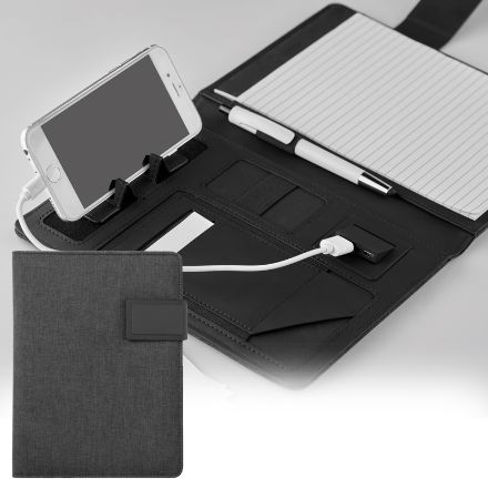 a5 schrijfmap met 4000 mah powerbank en pu magneet