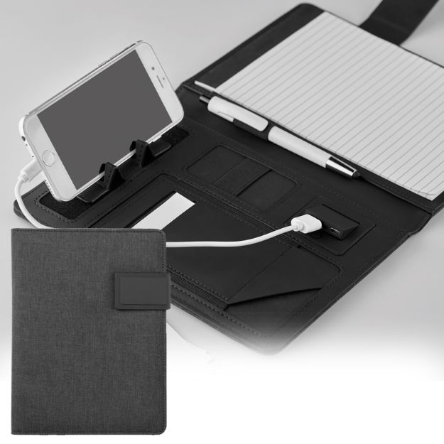 a5 schrijfmap met 4000 mah powerbank en pu magneet