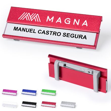 aluminium naamspeld met vervangbaar papier.