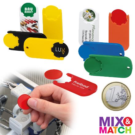 winkelwagenmuntje 1€ in houder met ketting