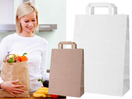 kraft papieren tas met platte hengsels, 70 g/m2.