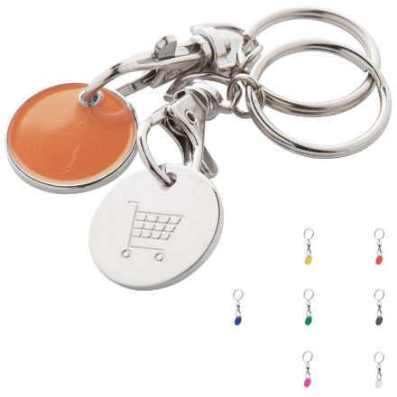 metalen sleutelhanger met winkelwagenmunt.