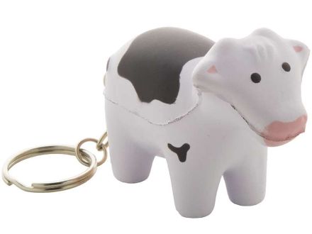 anti-stress sleutelhanger in de vorm van een koe.