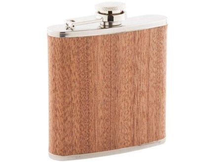 rvs heupfles met houtein overleg, 170 ml.