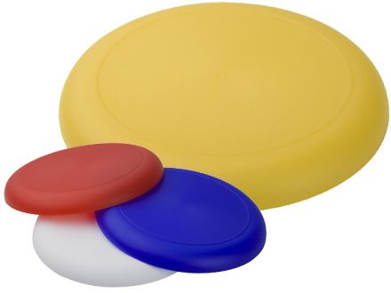ronde frisbee, gemaakt van plastic.
