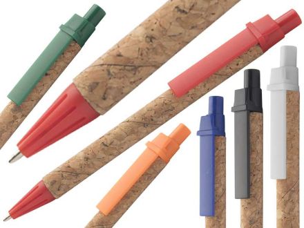 balpen van kurk en recycled papier.blauwe inkt