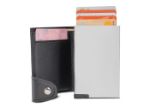 rfid kaarthouder met leerlook hoes - zilver