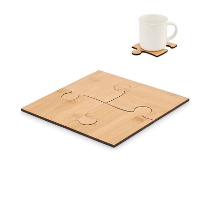 set van 4 puzzel bamboe onderzetters