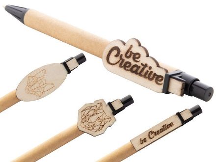 pen van recycled papier/houten clip blauwe inkt