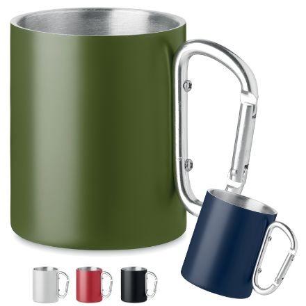 metalen mok dubbelwandig met karabijnhaak 300ml