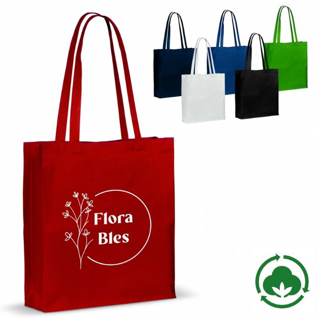 draagtas recycled katoen met bodem 140g/m2