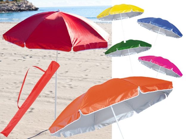 strand parasol met uv bescherming en draagtas.