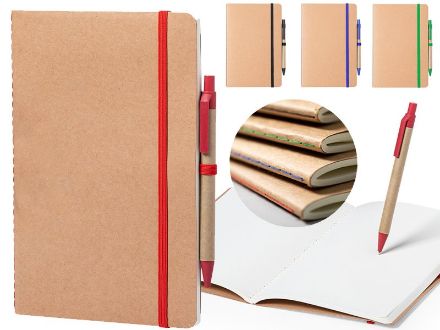 a5 notitieboekje van recycled karton met pen estek