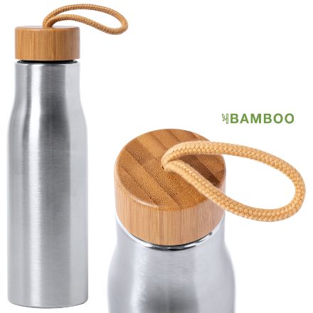 rvs drinkfles met bamboe deksel 600 ml dropu