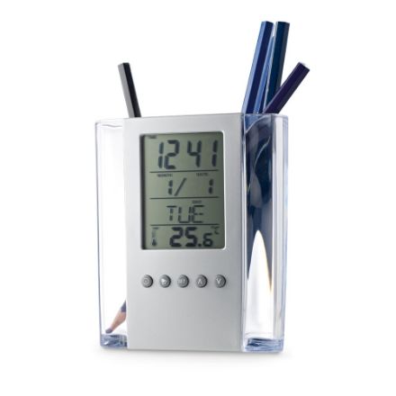 pennenhouder met klokje en thermometer