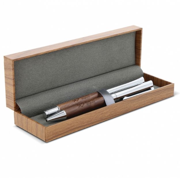 balpen en rollerball set walnoot hout