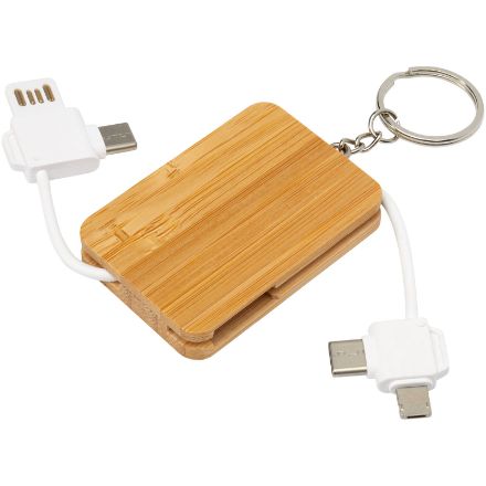 6-in-1 intrekbare bamboe sleutelhanger oplaadkabel