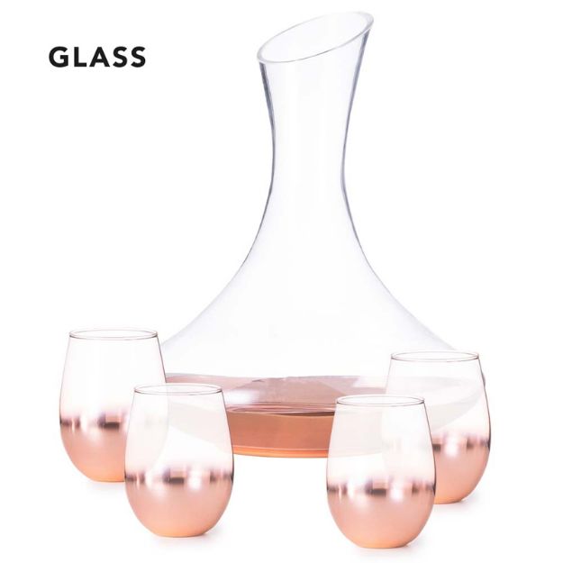 glazen set karaf en 4 mokken prescot