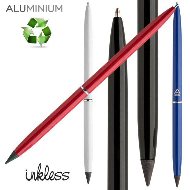 inktloze balpen recycled aluminium blauwschrijvend