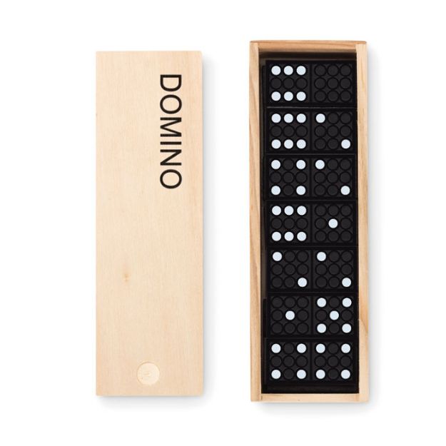 houten dominospel in houten doosje.
