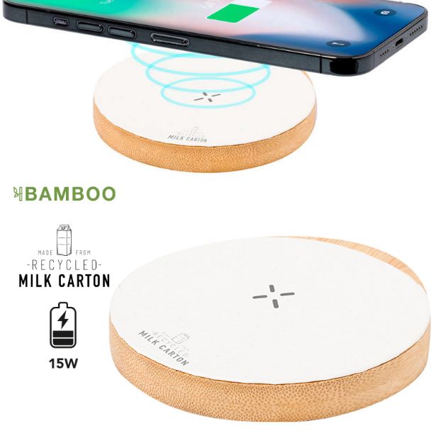 draadloze oplader van melkverpakkingen en bamboe