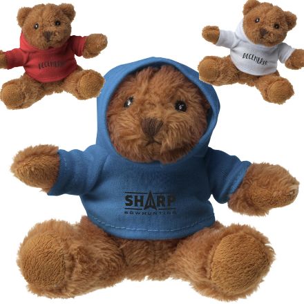 kleine, pluche beer met hooded shirt.