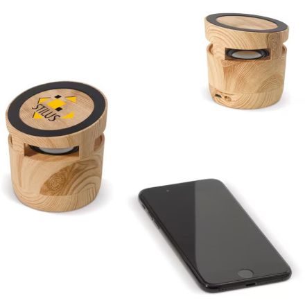 houten look speaker 3w en draadloos laadstation 5w
