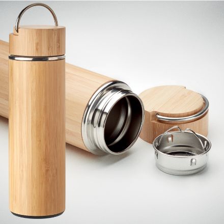 dubbelwandige thermosfles hout 480 ml