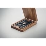3-in-1 oplaadkabelset in acaciahout etui