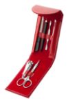 zes delige manicureset, in imitatie leren etui. - rood