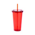 transparante plastic beker met rietje 750 ml - rood