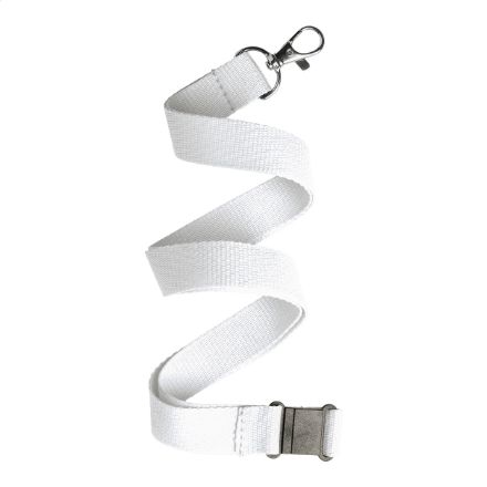 polyester lanyard met karabijnhaak en gesp - wit