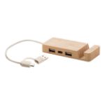 bamboe usb hub met 2 usb een 1 usb-c. usb 2.0