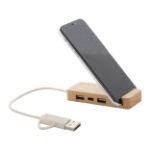 bamboe usb hub met 2 usb een 1 usb-c. usb 2.0
