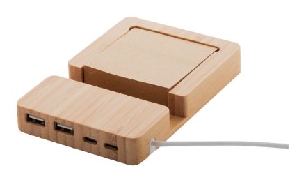 bamboe usb-hub met mobiele houder en sticky notes