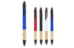 3-kleuren pen met bamboe grip blauwe inkt