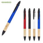 3-kleuren pen met bamboe grip blauwe inkt