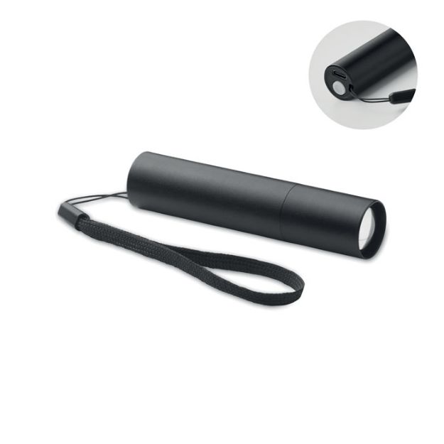 oplaadbare aluminium zaklamp - zwart