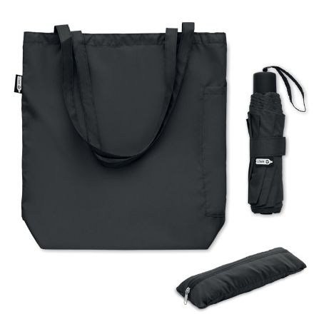 21 inch rpet paraplu set met oprolbare draagtas - zwart