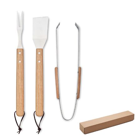 eikenhouten barbecueset in kraft doos met delsel