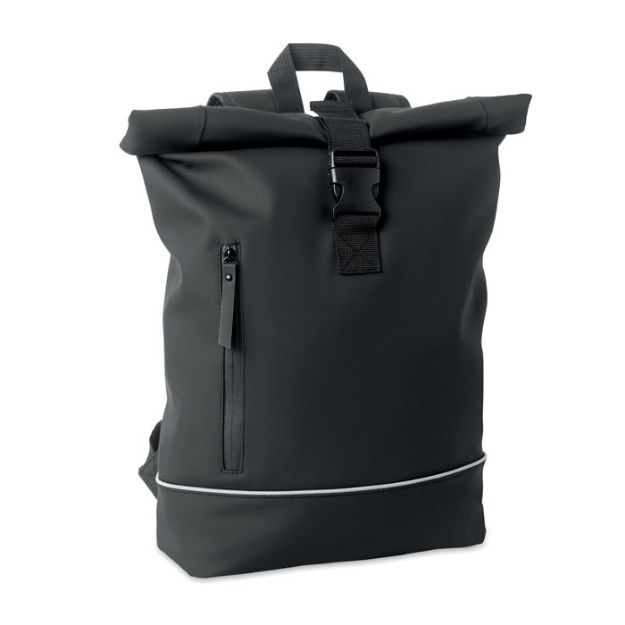 laptop 15 inch rolltop pu rugzak - zwart