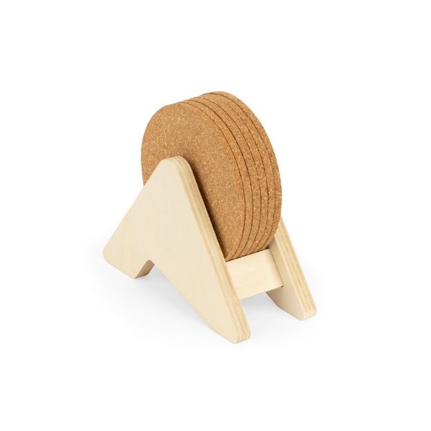 multiplex standaard met 6 onderzetters van kurk