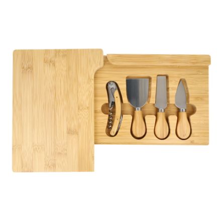 4 stuks bamboe kaas- en wijnset