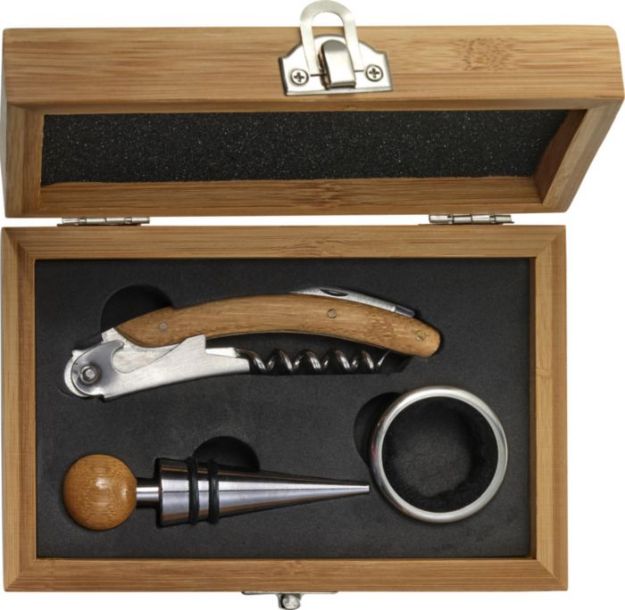 rvs en bamboe wijn set leonie