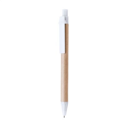 balpen van recycled materiaal zwartschrijvend - wit