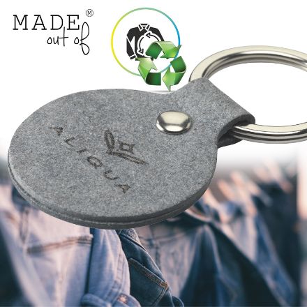 recycled denim ronde sleutelhanger