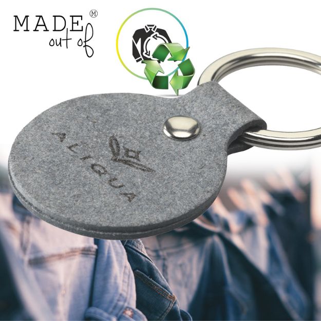 recycled denim ronde sleutelhanger