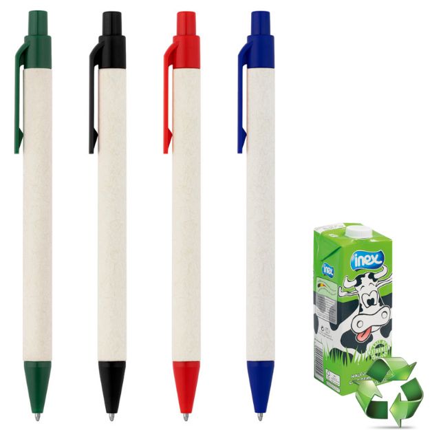 balpen gemaakt van gerecyclede melkpakken