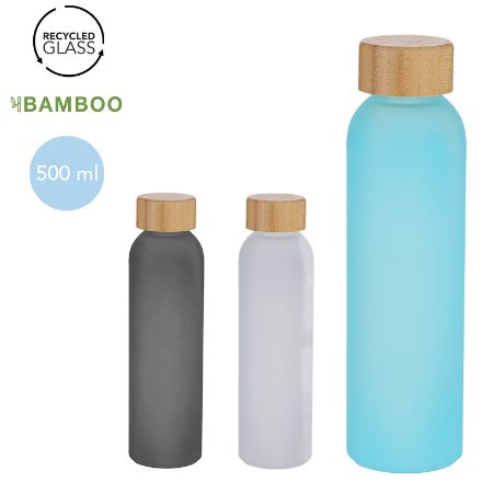 drinkfles recycled glas en bamboe tistak 500 ml